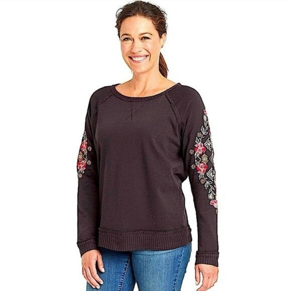 Knox Rose Embroidered Sleeve Sweatshirt Gray Size XS - Picture 2 of 8